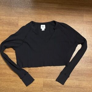 BDG Black Long Sleeve Ribbed Crop Top